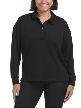 Nanette Lepore Black Polo Long Sleeve High Low Pullover Sweatshirt